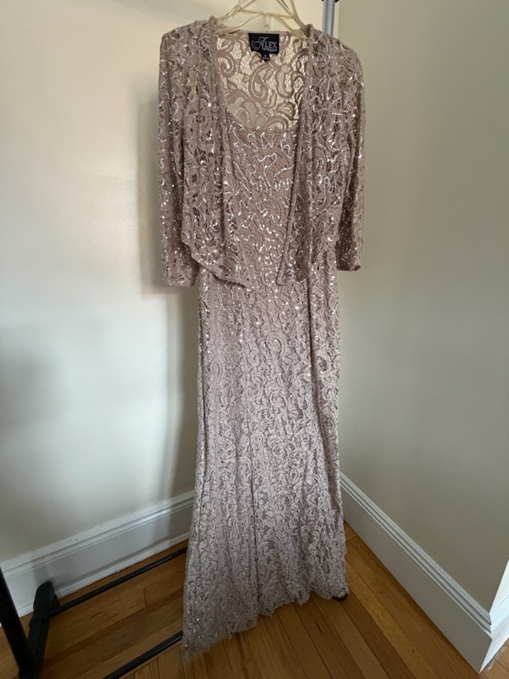 Alex Evenings Sequin Lace Evening Gown with Jacket - Beige Blush